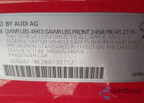 2008 Audi A4 2.0T/2.0T Special Edition из США, поврежденный, VIN WAUAF78E28A132112